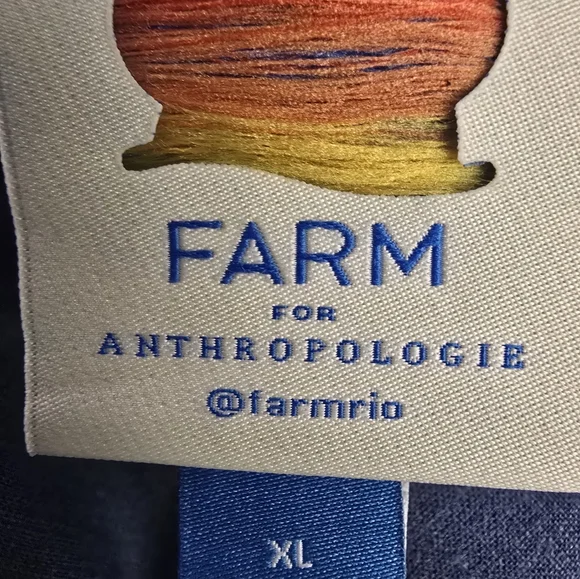 FarmRio For Anthropologie Asymmetrical Blue and Cream Top, Side Zip, Size XL - Picture 4 of 5